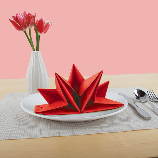 CarsonWorks 12 Pack Table Decorative Folded Paper Napkins - Red